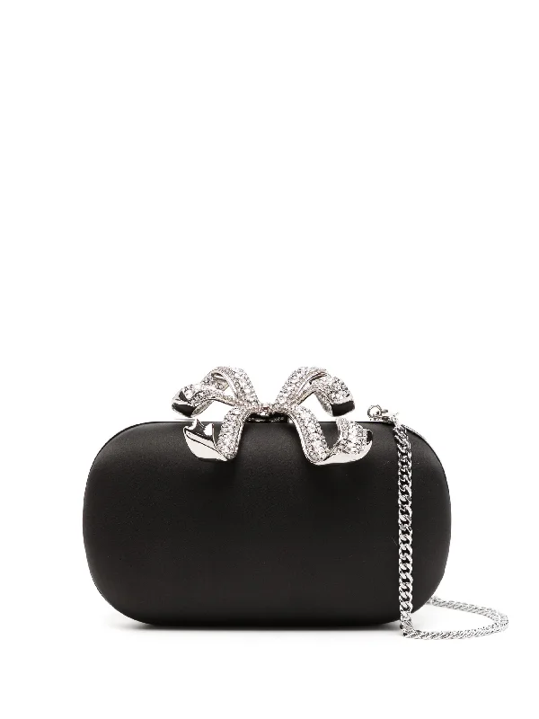 Bags With Discounts Black Satin Bow Clutch