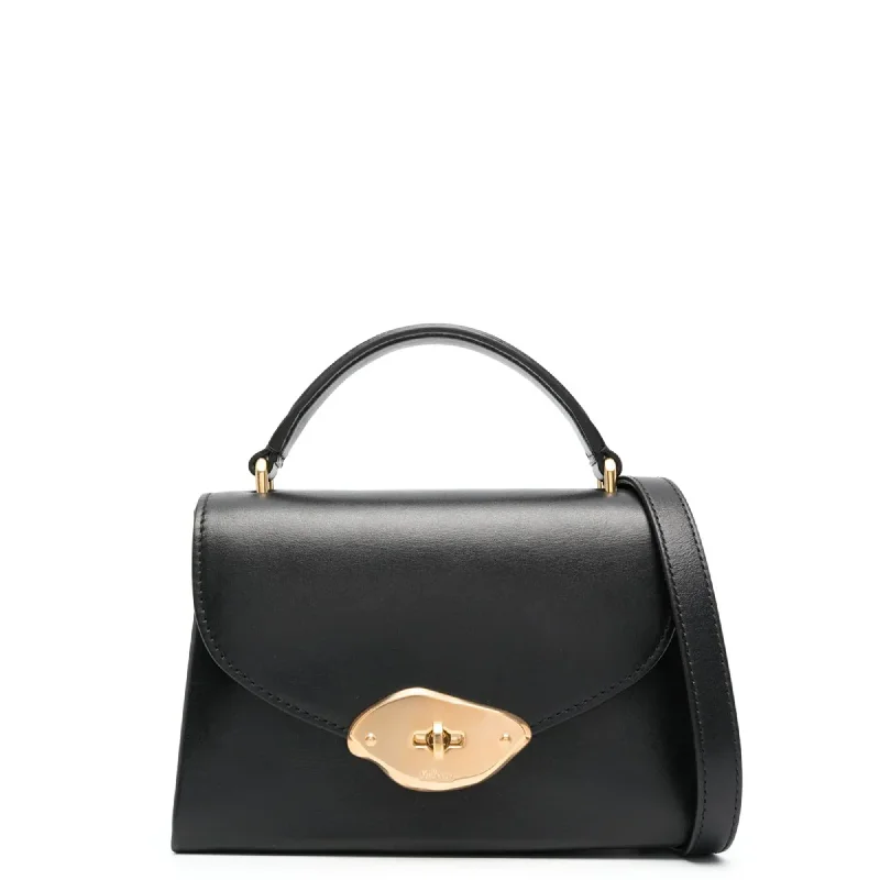 Stylish Bag For Women Small Lana Top Handle Black High Gloss Leather