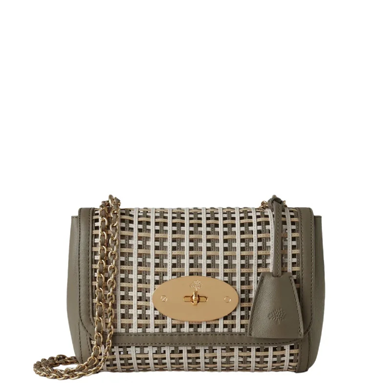 Stylish Bags With Discounts Lily Linen Green, Beige Pine & Eggshell Leather Netting