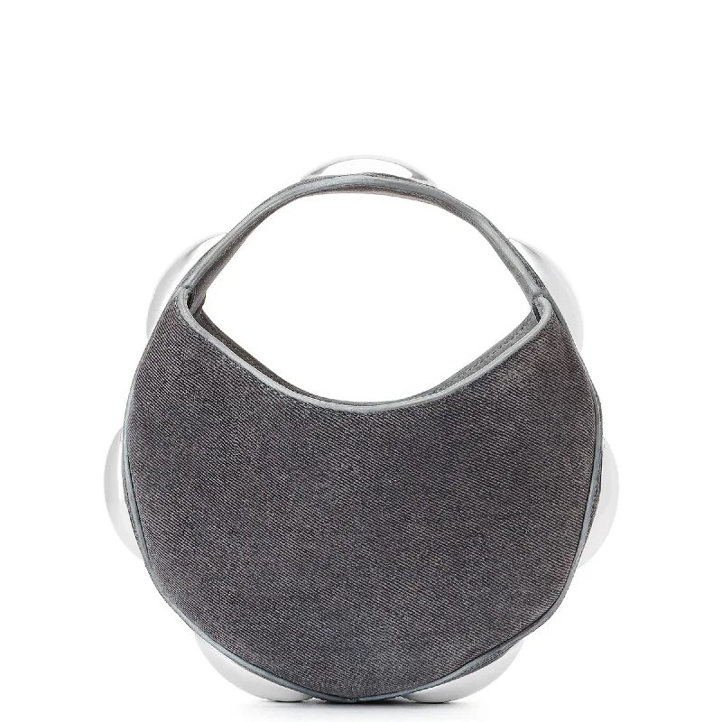 Timeless Elegance Redefined Dome Circular Top-Handle Bag In Trompe-L'Oeil Denim Leather