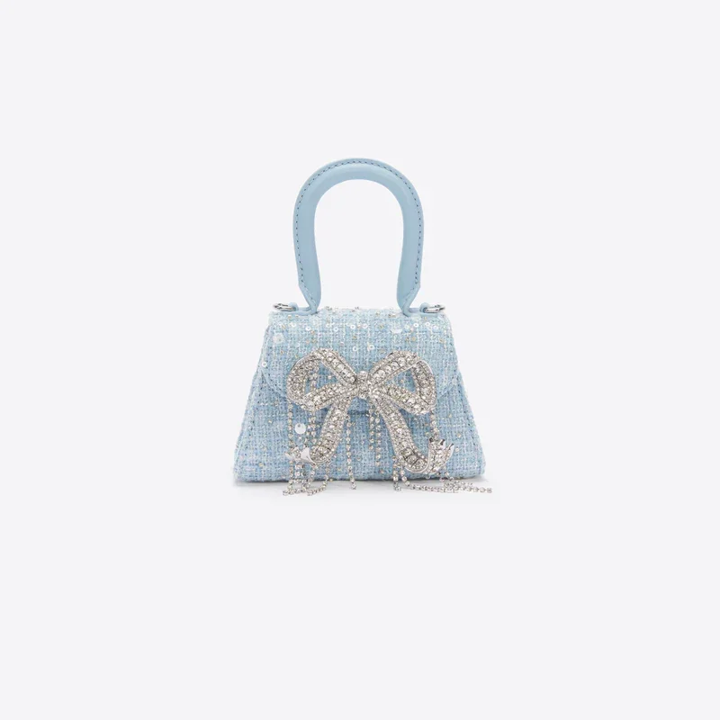 Polished Style Deals Blue Boucle Micro Bow Bag
