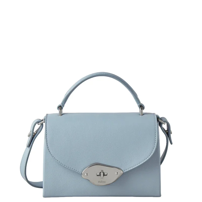 Luxury Bags On Sale Small Lana Top Handle Poplin Blue High Gloss Leather