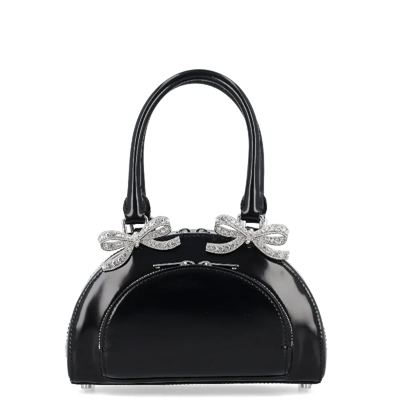 Save Big Black Leather Curved Mini Tote