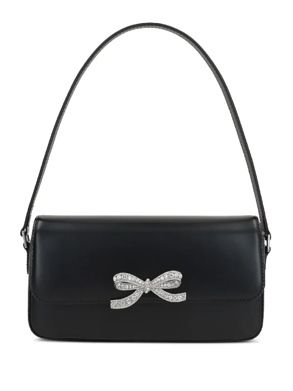 Sophisticated Street Style Offers Black Leather Baguette Bag