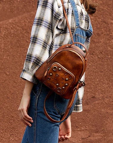 Lightweight And Affordable Bags Best Vintage Rivet Brown Leather Rucksack Womens Small School Backpacks Leather Backpack Purse Lightweight And Affordable Bags Best Vintage Rivet Brown Leather Rucksack Womens Small School Backpacks Leather Backpack Purse