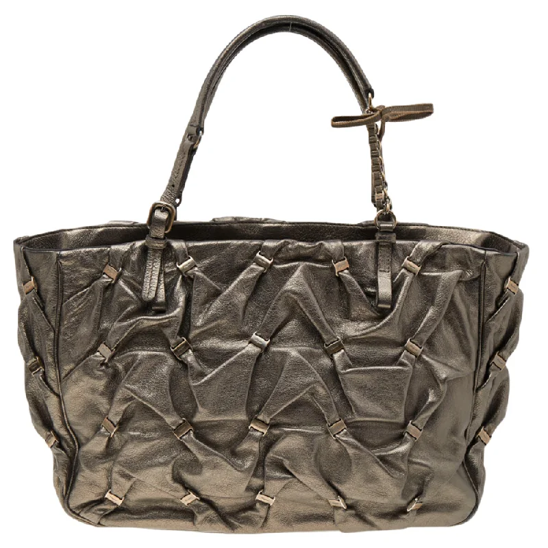 Lightweight Bags With Clearance Prices Salvatore Ferragamo Metallic Olive Leather Tote Lightweight Bags With Clearance Prices Salvatore Ferragamo Metallic Olive Leather Tote