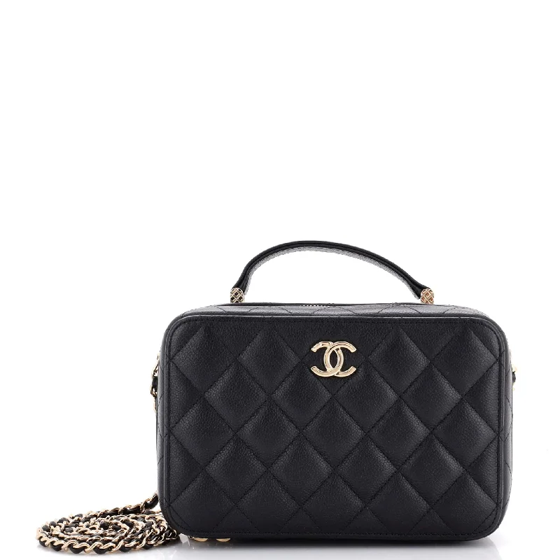 Everyday Bags For Work, School, Or Errands CC Zip Around Top Handle Vanity Case with Chain Quilted Caviar Small Everyday Bags For Work, School, Or Errands CC Zip Around Top Handle Vanity Case with Chain Quilted Caviar Small